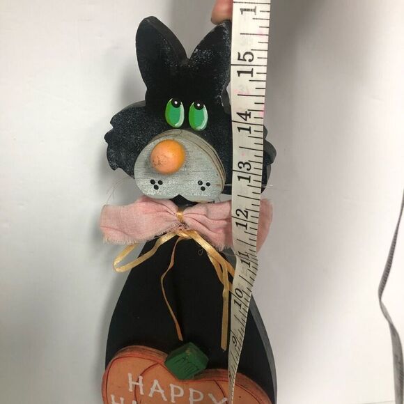 vintage hand made folk art wooden cut out halloween black cat decoration 15.5 in - Picture 8 of 9
